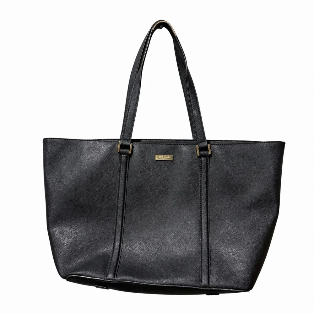 Kate Spade New York Black Leather Tote Bag Purse‎ Large Cow Leather Classic